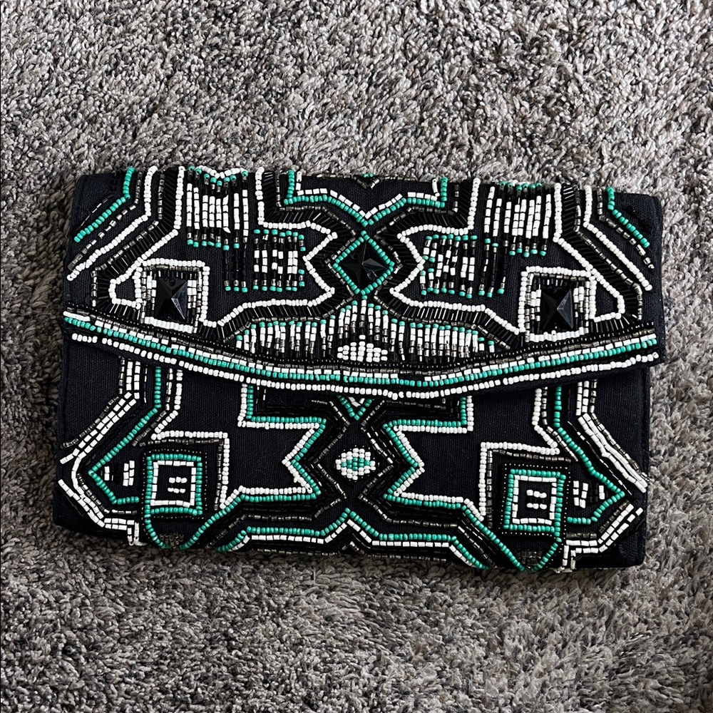 Chico's Black and Green Beaded bag! Very good condition.